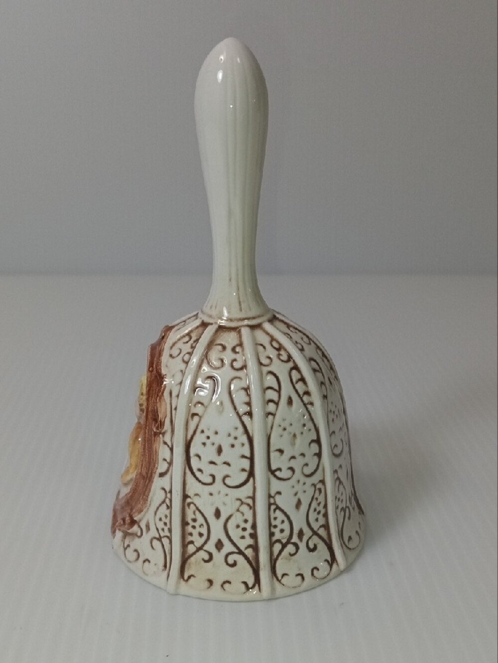 Vintage Porcelain Bell with Pioneer Woman w/ a Bell Ornate Pattern 4 5/8" Tall - Picture 4 of 10